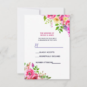 Helle Blumen Keck Rosa Frühlingsbotanik RSVP Karte