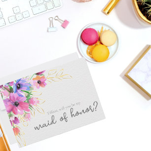 Helle Blumen und Goldene Ehrenjungfer-Einladung Einladung