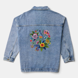 Helle Blumen Wildblumen Faux-Garnstickerei Jeansjacke