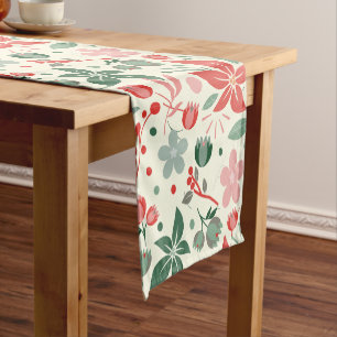 Helle Blumendesign mit grünen Blättern und Punkten Kurzer Tischläufer