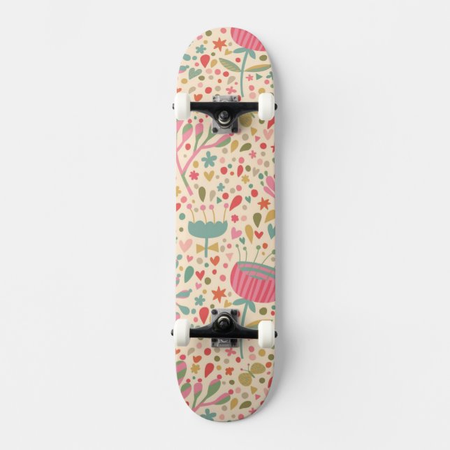 Helle Blumenmuster Skateboard (Vorderseite)