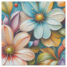 Helle Blumenstoff | Farbige botanische Blüten