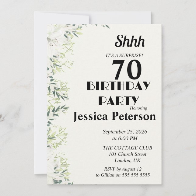 Helle Blumenüberraschung 70. Geburtstagsparty Einladung (Vorderseite)