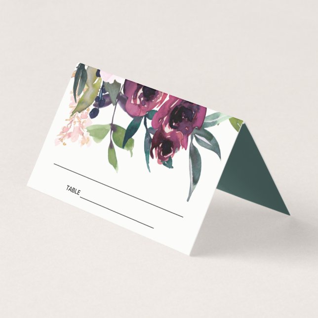 HELLE BLUSH BURGUNDY FLORAL WEDD PLATZKARTEN (Vorderseite)