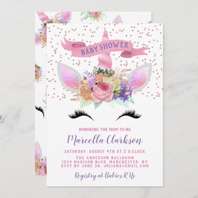 Helle Blütendusche Einladung (Vorne/Hinten)