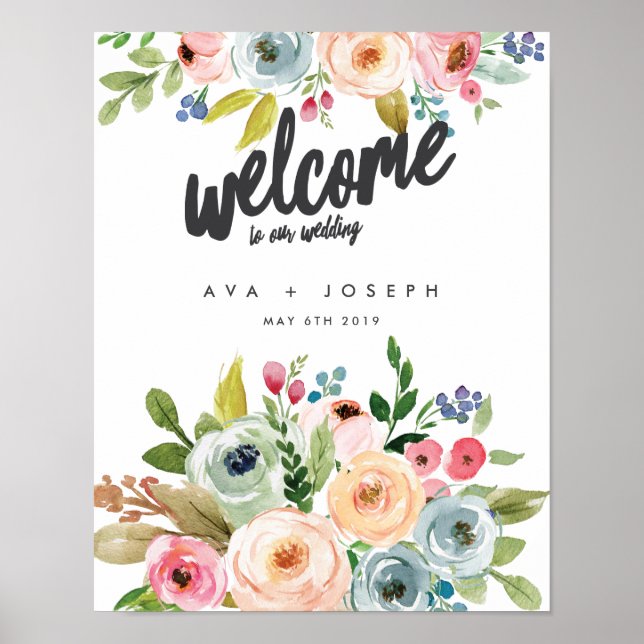 HELLE BOTANISCHE WILLKOMMEN IN UNSEREM WEDDING-GRA POSTER (Vorne)
