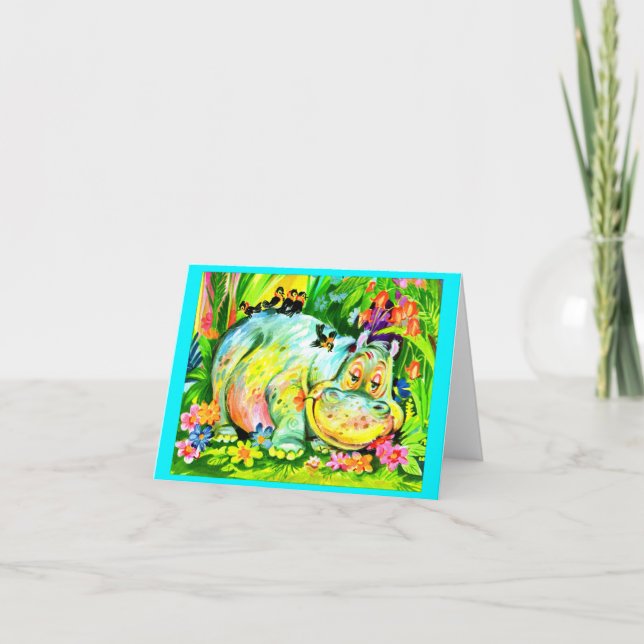 helle bunt Hippopotamus Geburtstagsparty Einladung (Vorderseite)