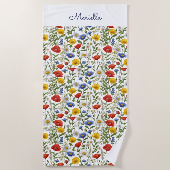 Helle bunt Summer Blooms Wildblume Gemustert Strandtuch (Vorderseite)