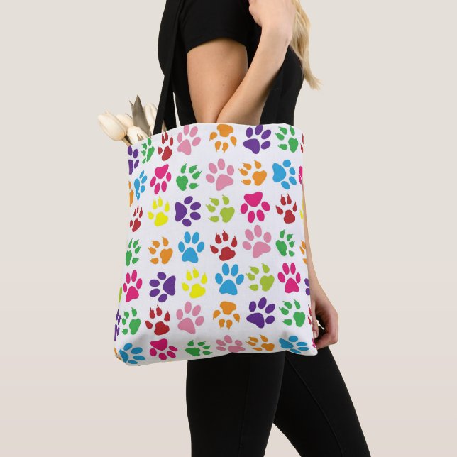 Helle bunte Pfotenabdrücke Muster Tasche (Von Nahem)