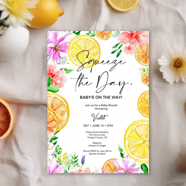 Helle Citrus Floral Baby Dusche Brunch Einladung (Von Creator hochgeladen)