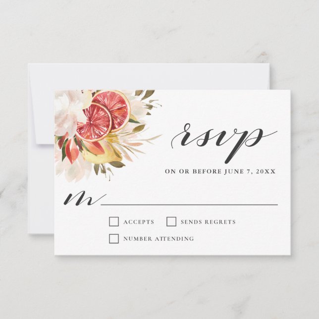 Helle Citrus Tropical Floral Wedding RSVP (Vorderseite)