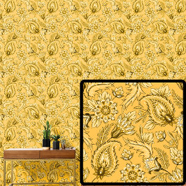 Helle Deep Yellow Gold Floral Paisley Elegant Tapete