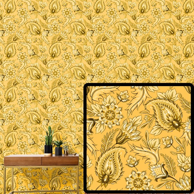 Helle Deep Yellow Gold Floral Paisley Elegant Tapete (Von Creator hochgeladen)