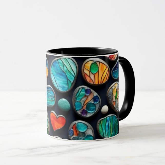 Helle dekorative gestrichene Steine Tasse (VorderseiteRechts)