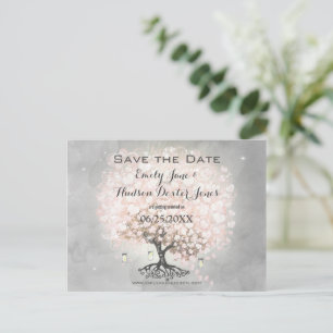 Helle Dogwood Pink Heart Leaf Tree Bird Wedding Ankündigungspostkarte