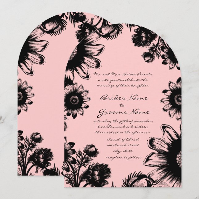 Helle Dogwood Rosa und Schwarze Hochzeit Einladung (Vorne/Hinten)
