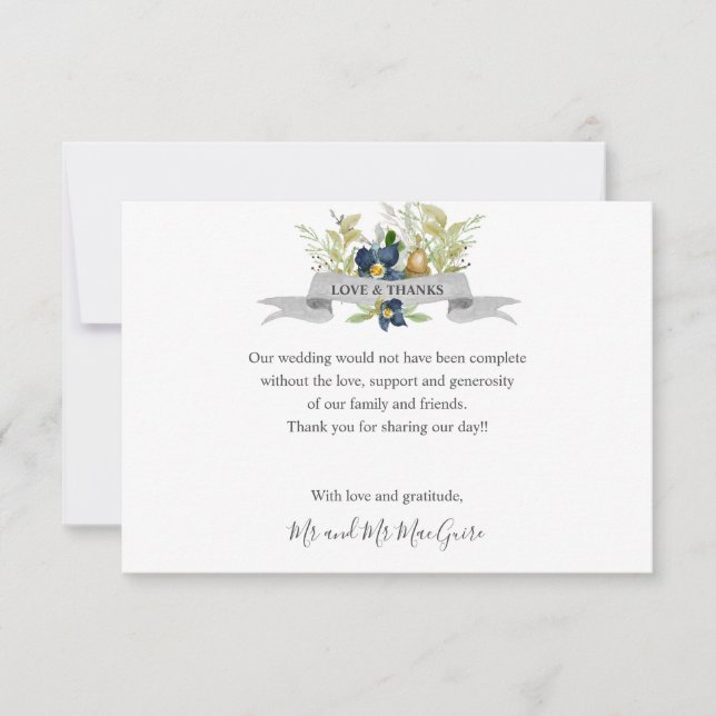 Helle Eiche und blaue Blumen Wir danken Ihnen Dankeskarte (Vorderseite)