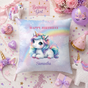 Helle Einhorn-Pastell-Magical-Girl-Birthday-Kissen Kissen