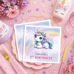 Helle Einhorn-Pastell-Magical-Girl-Birthday- Servi Serviette