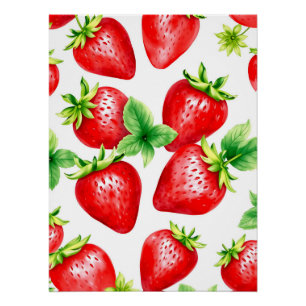 Helle Erdbeeren in Wasserfarbe auf Weiß Poster