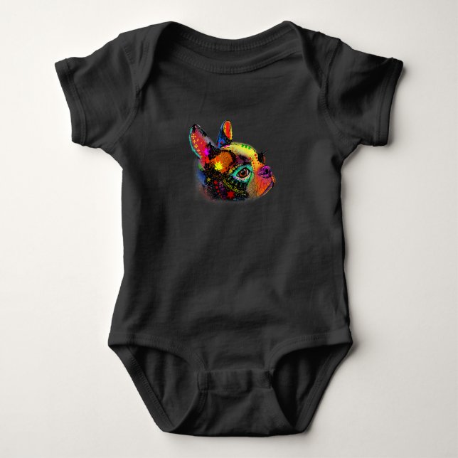 Helle Farben Boston Terrier Wasserfarbe Hund Kunst Baby Strampler (Vorderseite)
