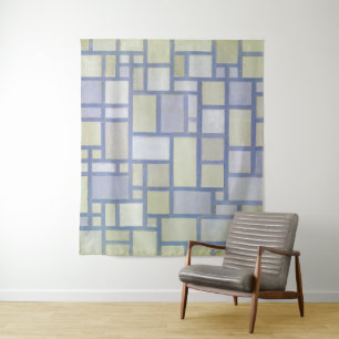 Helle Farben Graue Linien Piet Mondrian Wandteppich