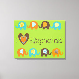 Helle Farben in der Liebe Elefanten Wrapped Canvas Leinwanddruck
