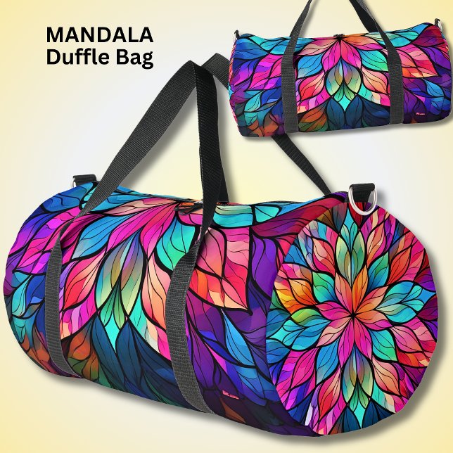Helle Farben Mandala Pink Aqua gesteinigtes Glas Duffle Bag (Von Creator hochgeladen)