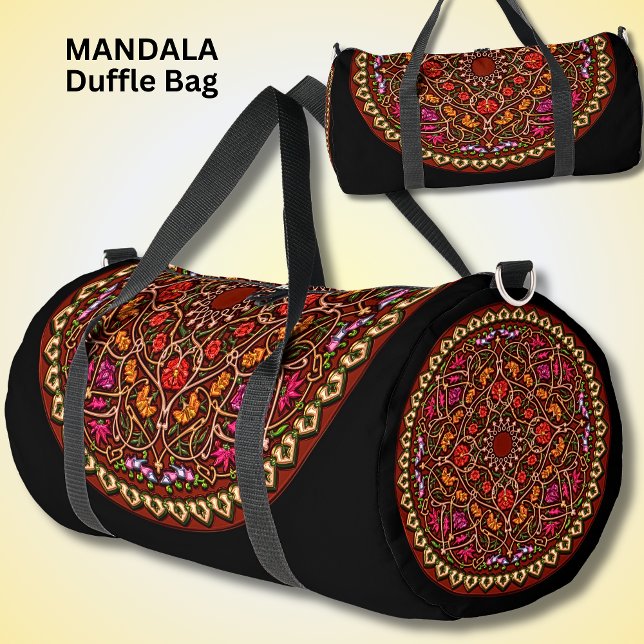 Helle Farben Mandala Red Gold auf schwarz Duffle Bag (Von Creator hochgeladen)