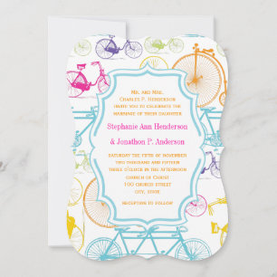 Helle Farben Vintage-Fahrrad Muster Hochzeit Einladung