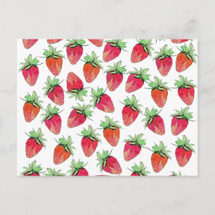Helle Farben Wasserfarbe Fruchtige Erdbeeren Postkarte