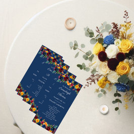 Helle Farben Watercolor Navy Blue Floral Wedding Programm