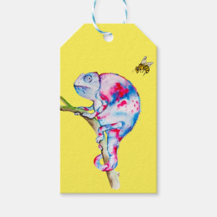 Helle, farbenfrohe Aquarellfarben, Chamäleon und B Geschenkanhänger