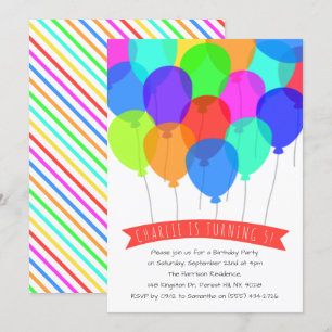 Helle farbenfrohe Balloons jeden Alters Geburtstag Einladung