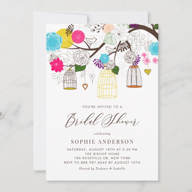 Helle farbenfrohe Birdcages Bridal Dusche Einladun Einladung (Vorderseite)