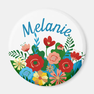 Helle farbenfrohe BlumenBouquet Personalisiert Magnet
