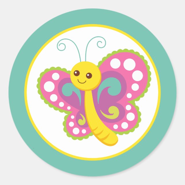 Helle, farbenfrohe Butterfly Kids Cartoon Design Runder Aufkleber (Vorderseite)