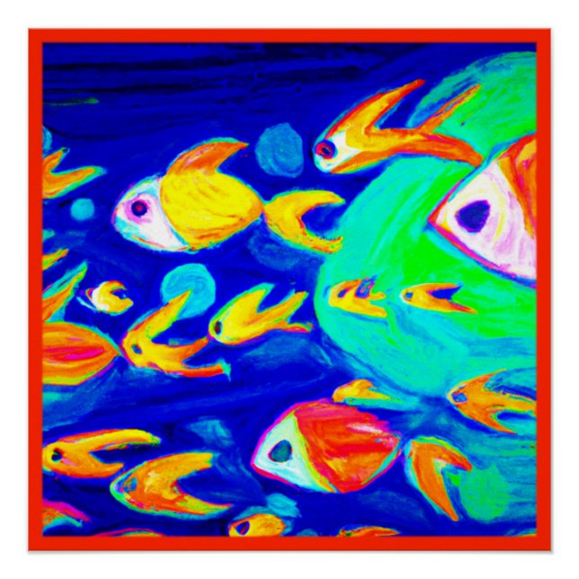 Helle, farbenfrohe Fischmuster Gemälde. Jetzt kauf Poster (Vorderseite)