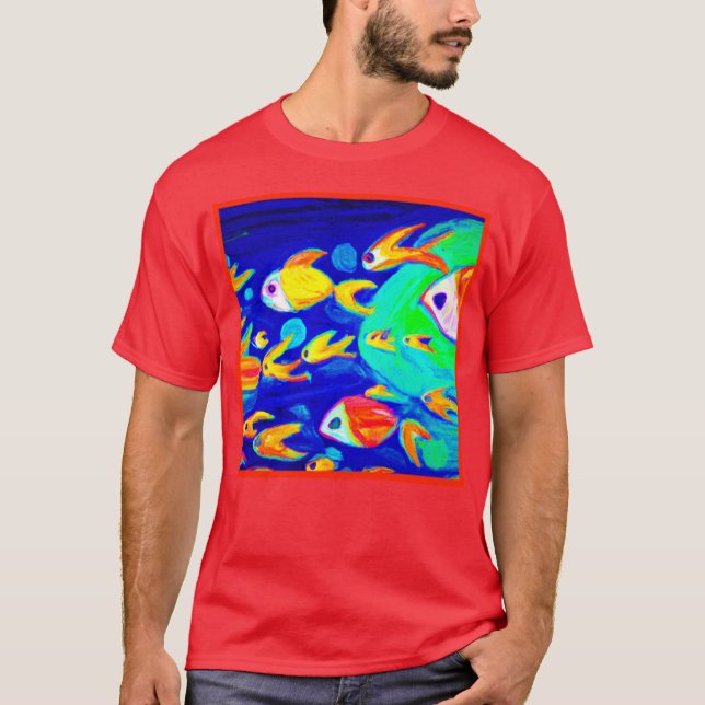 Helle, farbenfrohe Fischmuster Gemälde. Jetzt kauf T-Shirt (Vorderseite)