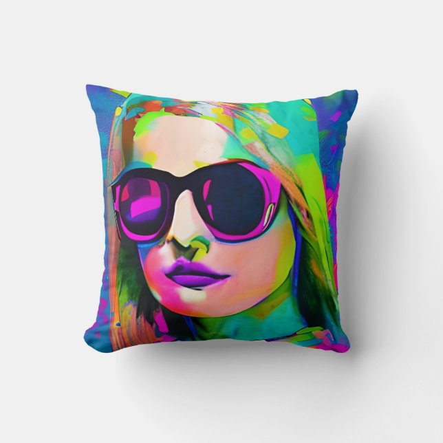 Helle farbenfrohe Ladys in Sonnenbrille Art Kissen (Vorderseite)