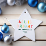 Helle, farbenfrohe navebblaue Weihnachtsfamilie Keramik Ornament<br><div class="desc">Helle bunte Typografie blauen Spaß moderne Weihnachtsfamilie ist alles helle Urlaubsstil Ornament.</div>