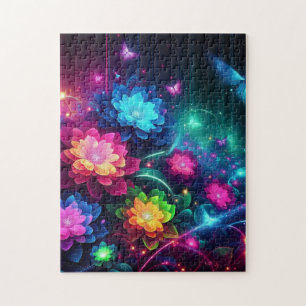 Helle, farbenfrohe Neon-Blume/Schmetterlinge