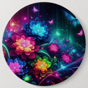 Helle, farbenfrohe Neon-Blume/Schmetterlinge Button