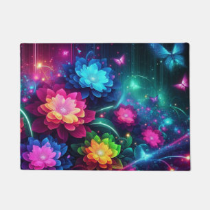 Helle, farbenfrohe Neon-Blume/Schmetterlinge Fußmatte
