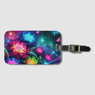 Helle, farbenfrohe Neon-Blume/Schmetterlinge Gepäckanhänger