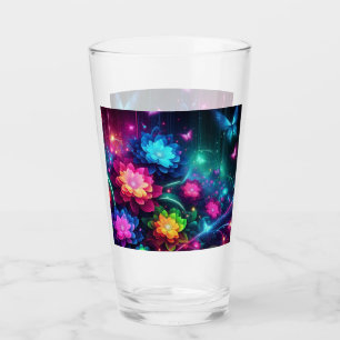 Helle, farbenfrohe Neon-Blume/Schmetterlinge Glas
