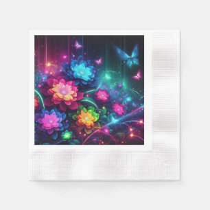 Helle, farbenfrohe Neon-Blume/Schmetterlinge Serviette