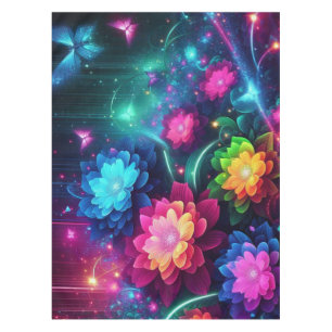 Helle, farbenfrohe Neon-Blume/Schmetterlinge Tischdecke