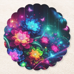 Helle, farbenfrohe Neon-Blume/Schmetterlinge Untersetzer