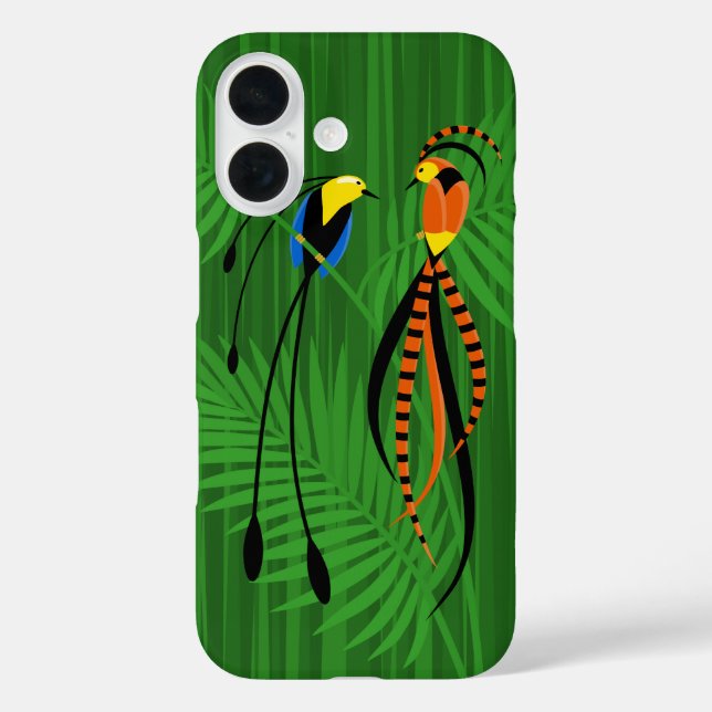 Helle Farbenfrohe Paradiesvögel iPhone 16 Hülle (Rückseite)
